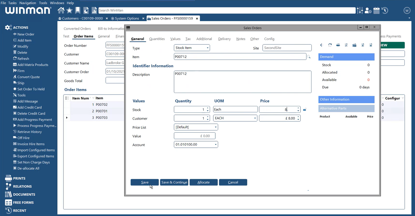 1. Populating a Sales Order