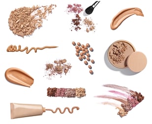 collection of various make up powder samples on white background. each one is shot separately-1